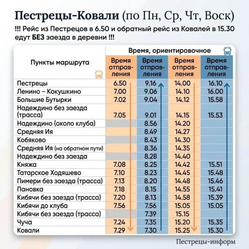 Расписание движения внутрирайонных автобусов