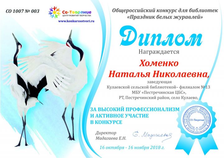 Кулаевская сельская библиотека участвовала в общероссийском конкурсе