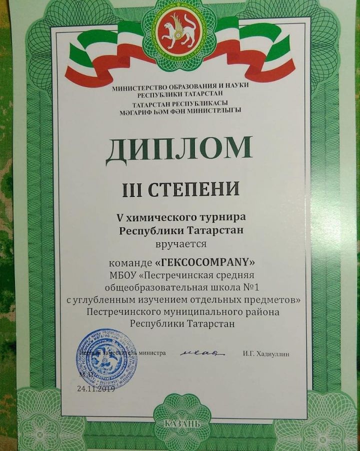 Дипломом Министерства образования и науки Республики Татарстан награждены пестречинцы
