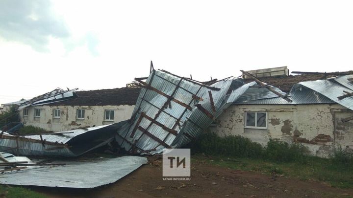 Сильный ветер сорвал кровлю с фермы и домов в двух районах Татарстана