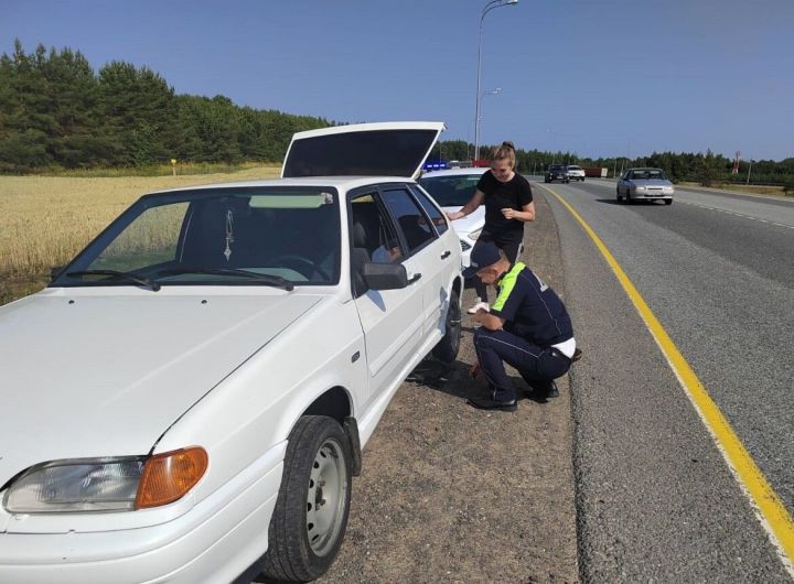 В Татарстане автоинспекторы помогли девушке-водителю заменить пробитое колесо